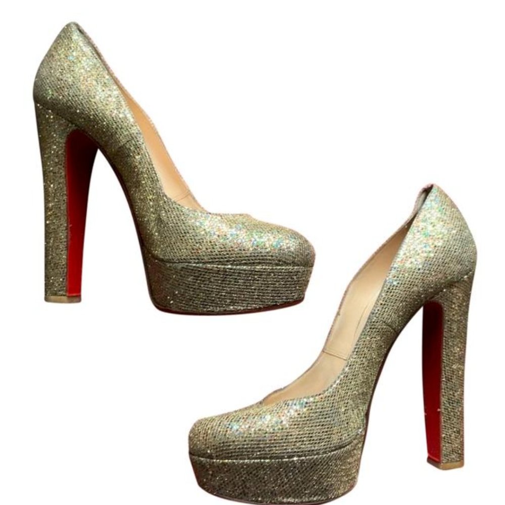 Christian Louboutin Gold Bibi 140 Glitter Pump Platforms
